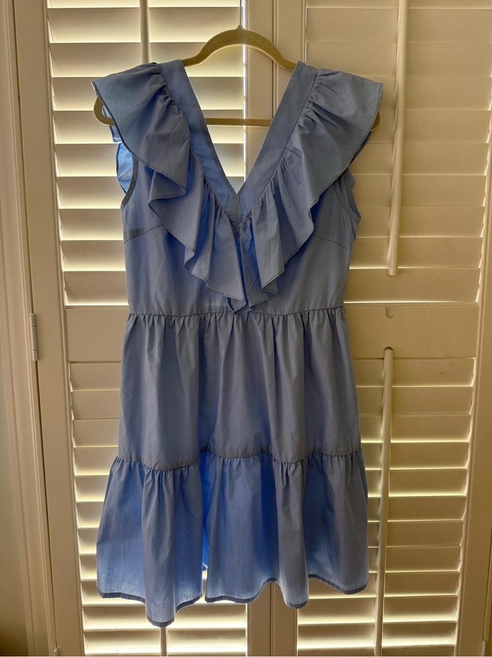 Sleeveless Light Blue Ruffle V-Neck Tiered Mini Dress (never worn)